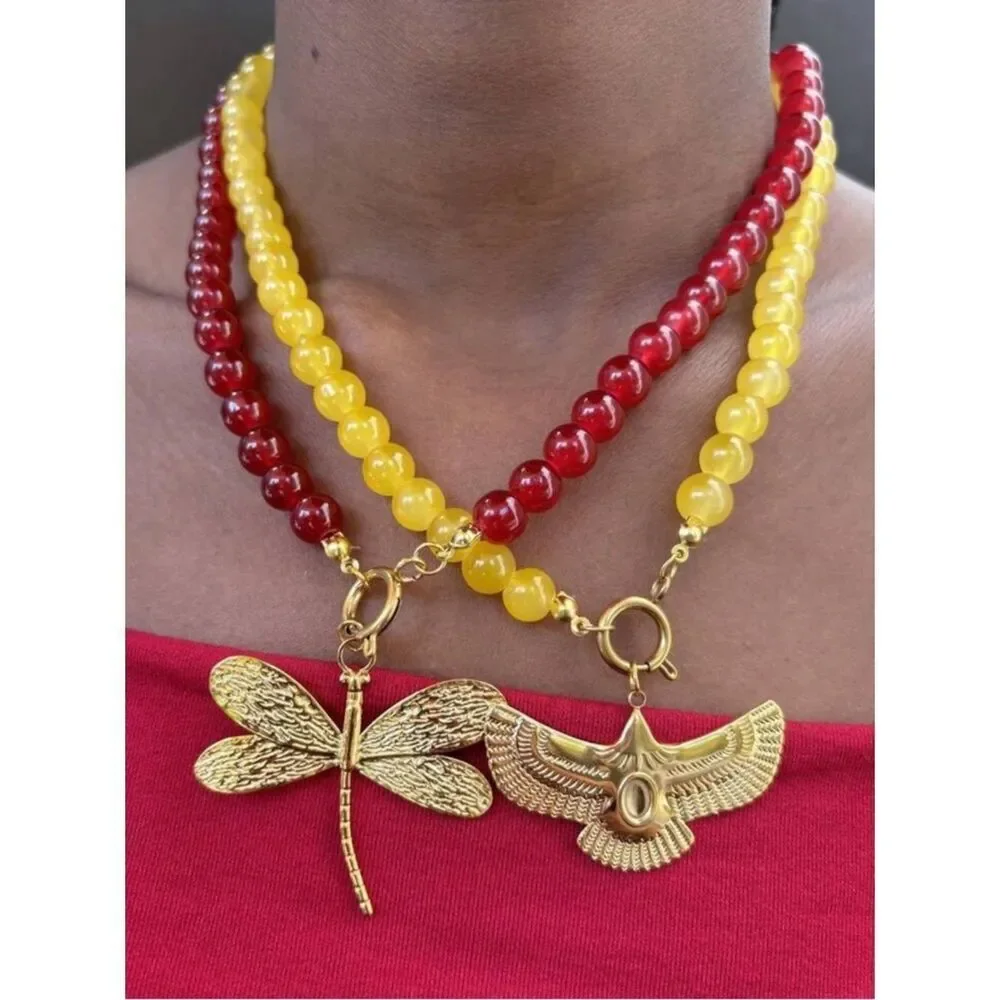 Dragonfly Pendant Beaded Necklace A1772